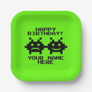 Assiettes En Carton Icônes de jeu vidéo Pixellée papier Plaques d'anni