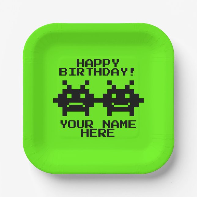 Assiettes En Carton Icônes de jeu vidéo Pixellée papier Plaques d'anni (Recto)