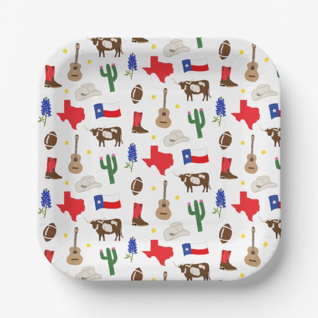Assiettes En Carton Icônes du Texas (Recto)