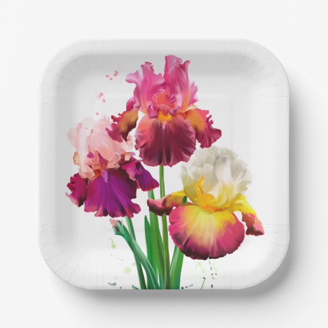 Assiettes En Carton Iiris et éclaboussures de peinture à l'aquarelle (Recto)