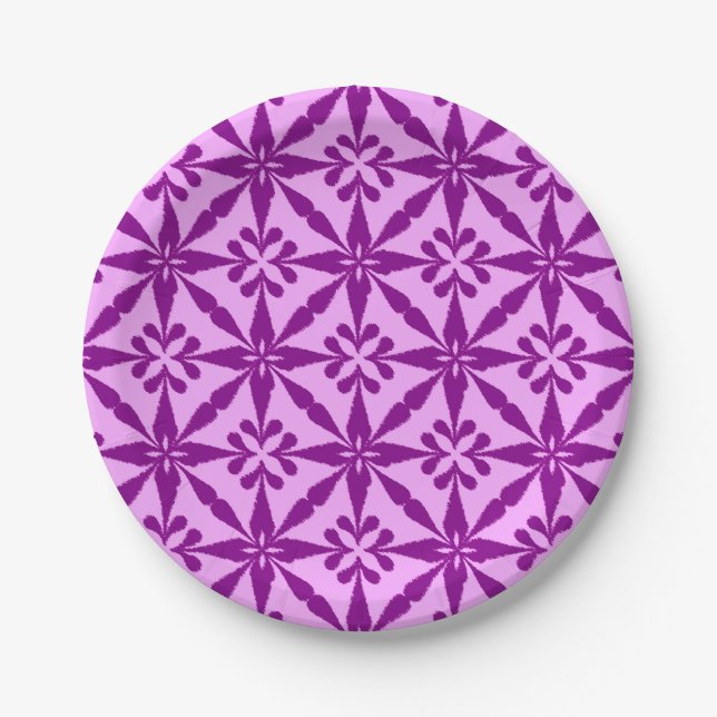 Assiettes En Carton Ikat Star Motif - Violet et orchidée (Devant)