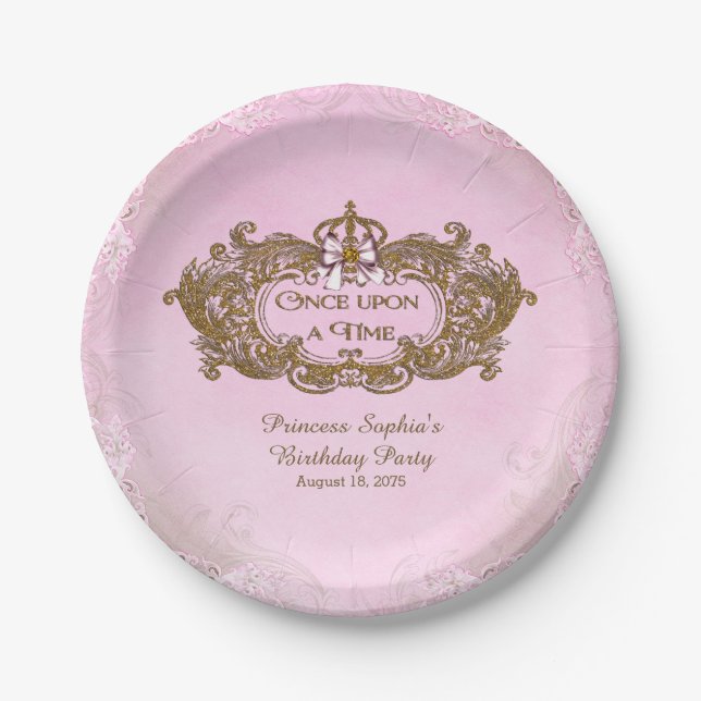 Assiettes En Carton Il était une fois princesse fête d'anniversaire (Devant)