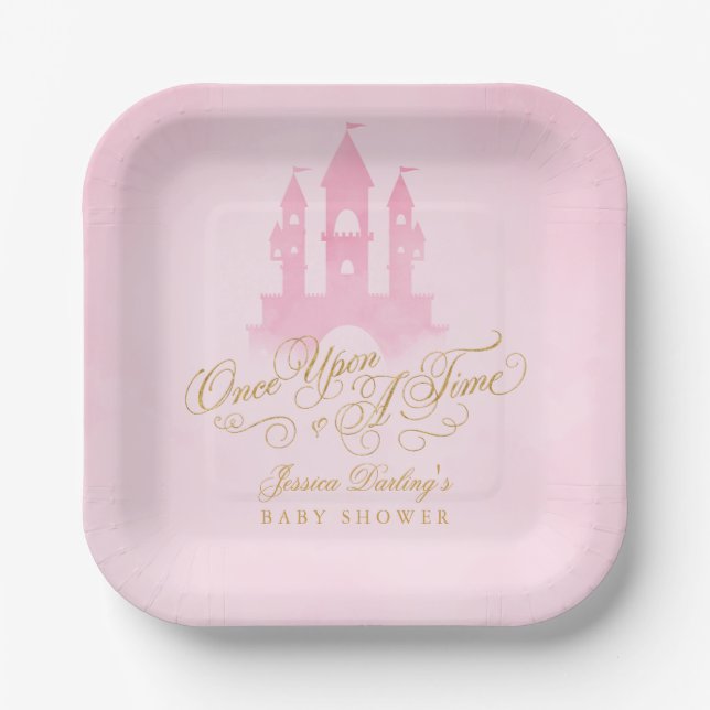 Assiettes En Carton Il Était Une Fois Un Baby shower De Fille De Châte (Recto)