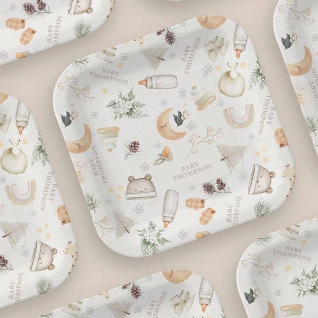 Assiettes En Carton Il fait froid à l'extérieur Baby shower d'hiver ne (Créateur téléchargé)
