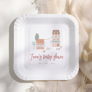 Assiettes En Carton Il faut tout un village Baby Shower dessiné à la m