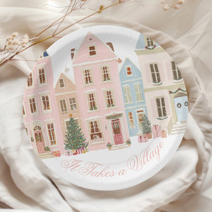 Assiettes En Carton Il faut un village Baby Shower Fille Rose Hiver