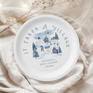 Assiettes En Carton Il faut un Village Nuit d'Hiver Neige Baby Shower