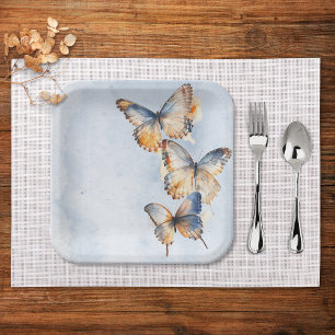 Assiettes En Carton Il Me Donne Des Papillons Bleu Fête des mariées Mo