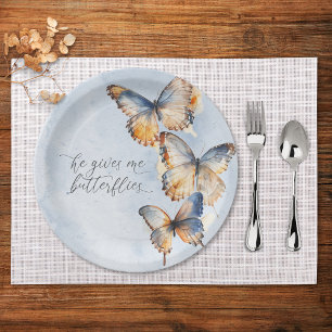 Assiettes En Carton Il Me Donne Des Papillons Bleu Fête des mariées Mo