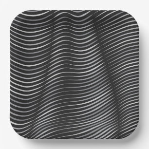 Assiettes En Carton Illusion d'optique noir et argent