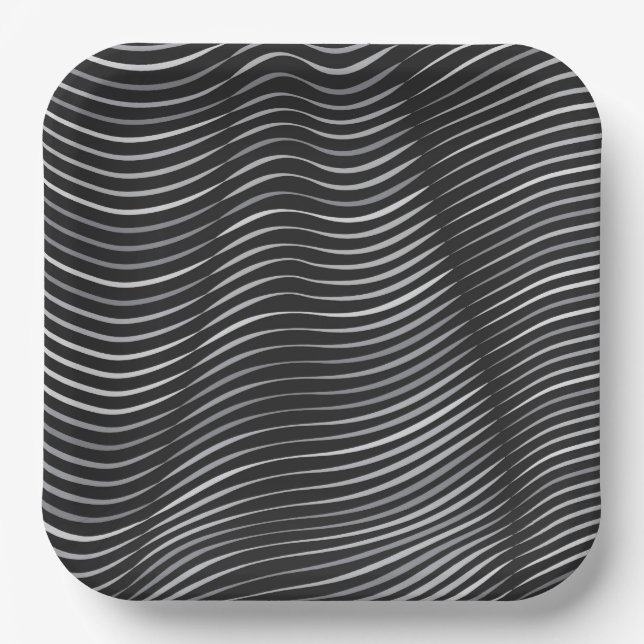 Assiettes En Carton Illusion optique noire et argent (Recto)