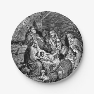 Assiettes En Carton Illustrated Christmas Nativity Scene