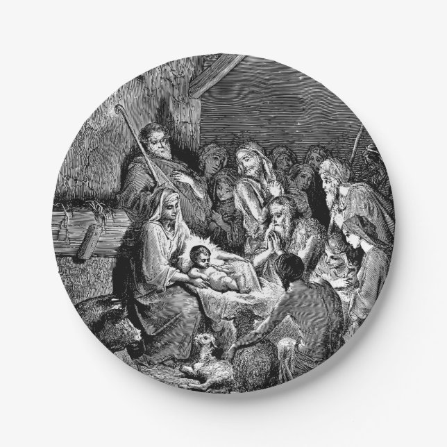 Assiettes En Carton Illustrated Christmas Nativity Scene (Devant)
