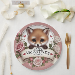 Assiettes En Carton Illustration adorable de Fox avec Rose