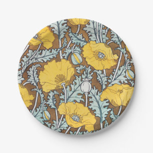 Assiettes En Carton Illustration Art Nouveau Poppy Fleur Jaune