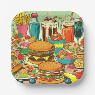 Assiettes En Carton Illustration de bande dessinée alimentaire rétro