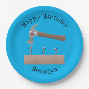 Assiettes En Carton Illustration de dessin mignon, marteau et ongles