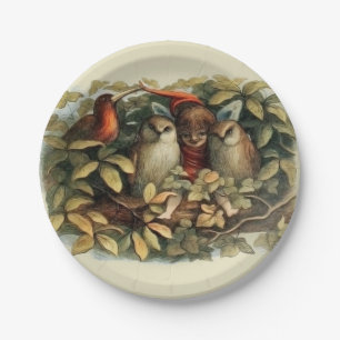 Assiettes En Carton Illustration de la nature des hiboux et des fées d