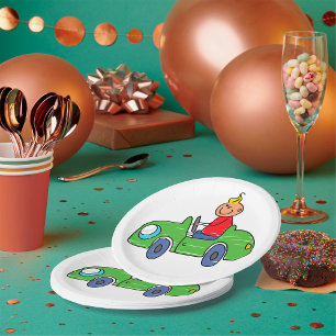 Assiettes En Carton Illustration de la voiture verte pour enfants