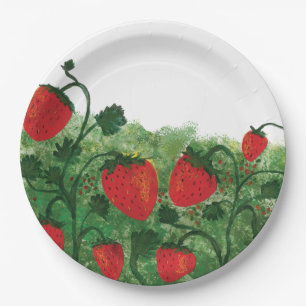 Assiettes En Carton Illustration de l'aquarelle du champ de fraises