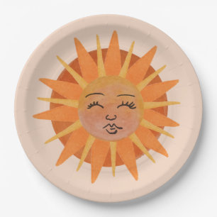 Assiettes En Carton Illustration de l'aquarelle orange Sun Face