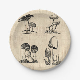 Assiettes En Carton Illustration de l'art des champignons vintages