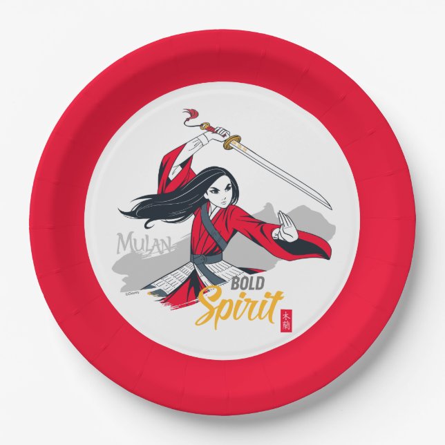 Assiettes En Carton Illustration de Mulan "Bold Spirit" (Devant)