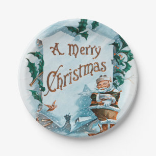 Assiettes En Carton Illustration de Santa Clause Plaques en papier de 