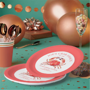 Assiettes En Carton Illustration des aquarelles de crabe rouge corail