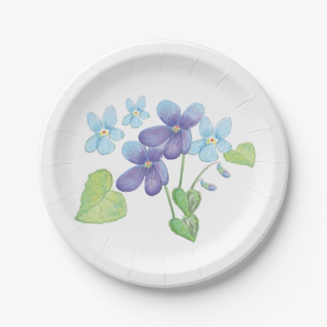 Assiettes En Carton Illustration des fleurs de violet sauvages (Devant)