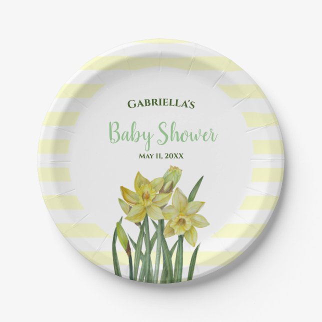 Assiettes En Carton Illustration des jonquilles d'aquarelle de baby sh (Devant)