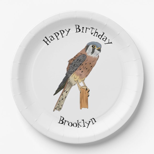 Assiettes En Carton Illustration d'oiseau américain Kestrel (Devant)