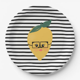 Assiettes En Carton Illustration drôle de dessin animé de citron jaune