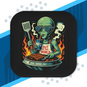 Assiettes En Carton Illustration drôle d'un barbecue extraterrestre Ré