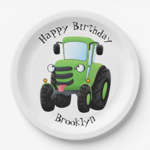 Assiettes En Carton Illustration du joli joyeux tracteur agricole vert
