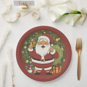 Assiettes En Carton Illustration du Père Noël Plaque de papier de Noël