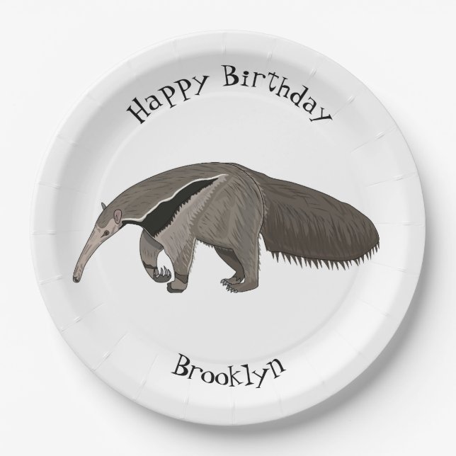 Assiettes En Carton Illustration d'un dessin animé d'Anteater (Devant)