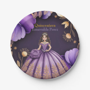 Assiettes En Carton Illustration élégante de fille Quinceañera violet