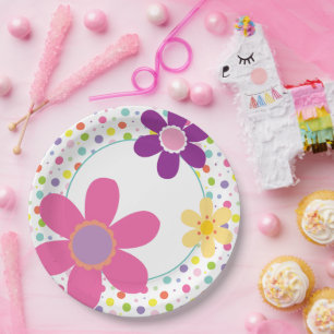 Assiettes En Carton Illustration florale d'été rose Daisy