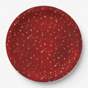 Assiettes En Carton Illustration Gold Star Nuit Cramoisi