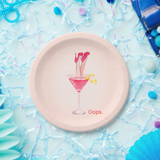 Assiettes En Carton Illustration humoristique de cocktail féminin, Soi