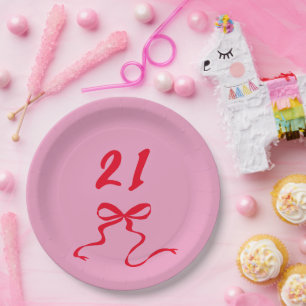 Assiettes En Carton Illustration moderne du Bow rose 21e anniversaire