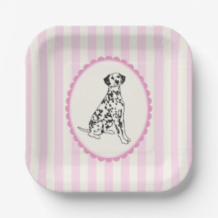 Assiettes En Carton Illustration Pastel Pink Stripes et Black Dog
