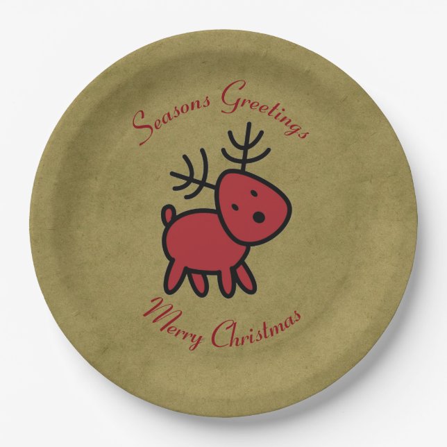 Assiettes En Carton Illustration Red Christmas Reindeer (Devant)