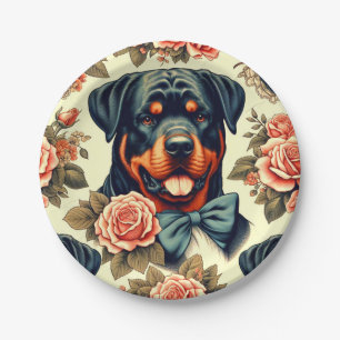 Assiettes En Carton Illustration Retro Rottweiler