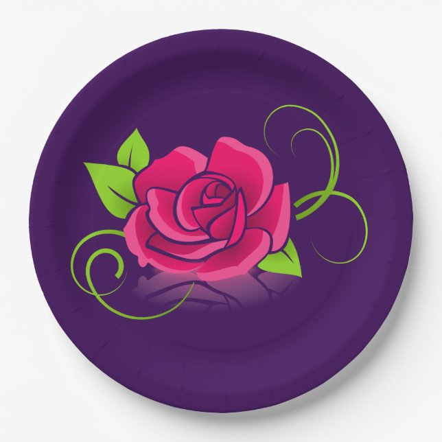 Assiettes En Carton Illustration rose (Devant)