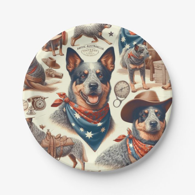 Assiettes En Carton Illustration vintage Australian Cattle Dog (Devant)