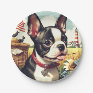 Assiettes En Carton Illustration vintage Boston Terrier