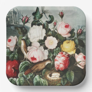 Assiettes En Carton Illustration vintage de Thornton Roses Bird Nest