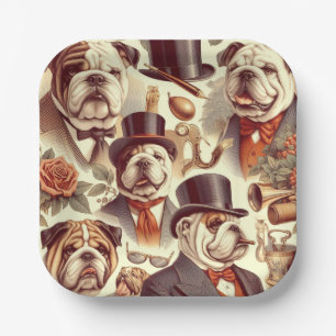 Assiettes En Carton Illustration vintage en anglais Bulldog Seamless